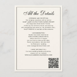 Tarjeta De Recepción Classic traditional balck ivory wedding details