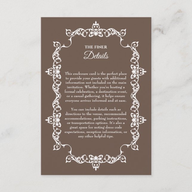 Tarjeta De Recepción Classic Warm Mocha Brown Ornately Framed Wedding (Anverso)