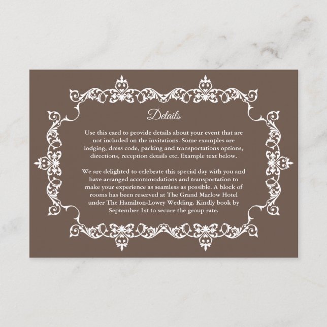 Tarjeta De Recepción Classic Warm Mocha Brown Ornately Framed Wedding (Anverso)