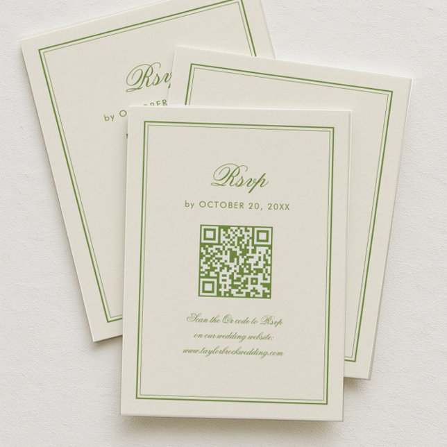 Tarjeta De Recepción Classic White and Sage Green Wedding RSVP Qr Code (Subido por el creador)