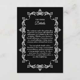 Tarjeta De Recepción Classic White on Black Ornately Framed Wedding