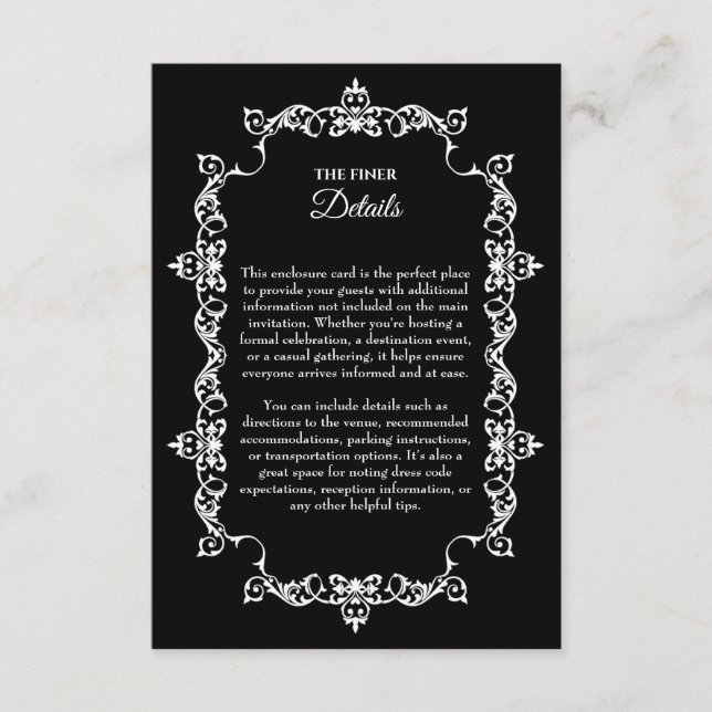 Tarjeta De Recepción Classic White on Black Ornately Framed Wedding (Anverso)