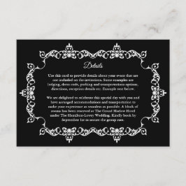 Tarjeta De Recepción Classic White on Black Ornately Framed Wedding