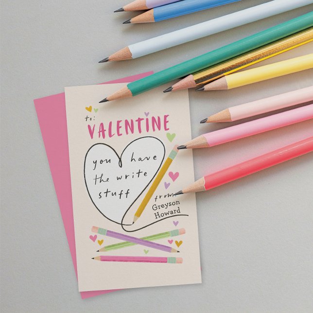 Tarjeta De Recepción Classroom Valentine de niños con tema de lápiz (Pencil themed classroom Valentine)