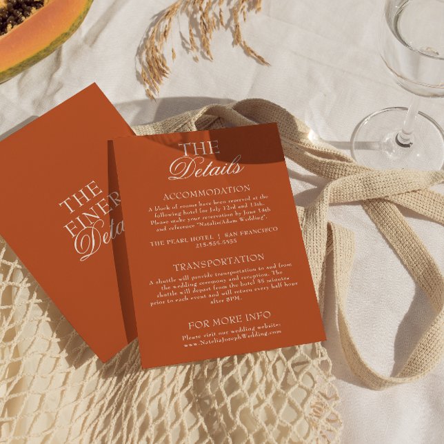 Tarjeta De Recepción Classy Burnt Orange Old Money Chic Wedding Details (Subido por el creador)