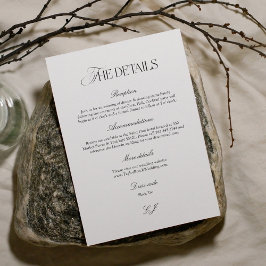Tarjeta De Recepción Classy Calligraphy Black and White Wedding Details