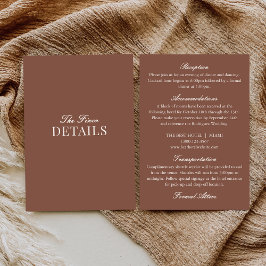 Tarjeta De Recepción Classy Old Money Mocha Brown Ivory Wedding Details