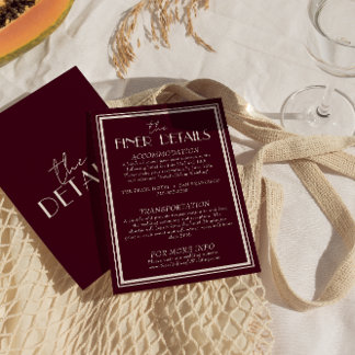 Tarjeta De Recepción Classy Raspberry Ivory Old Money Wedding Details