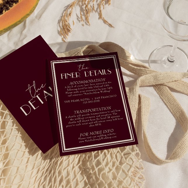 Tarjeta De Recepción Classy Raspberry Ivory Old Money Wedding Details (Subido por el creador)