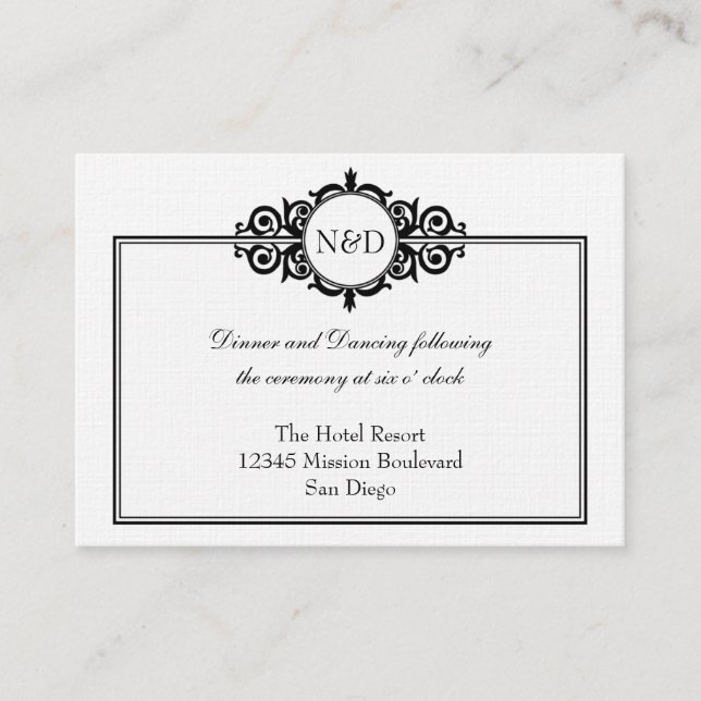 Tarjeta De Recepción Clausura de la boda victoriana en blanco negro (Anverso)