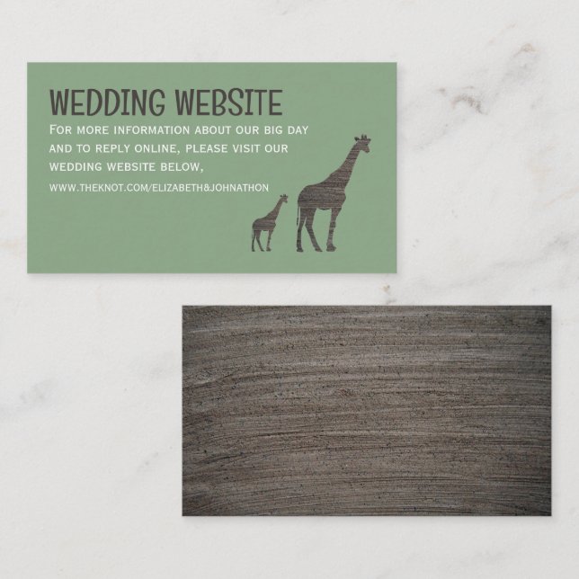 Tarjeta De Recepción Clay Safari Giraffe, sitio web de Bodas rusos (Anverso / Reverso)