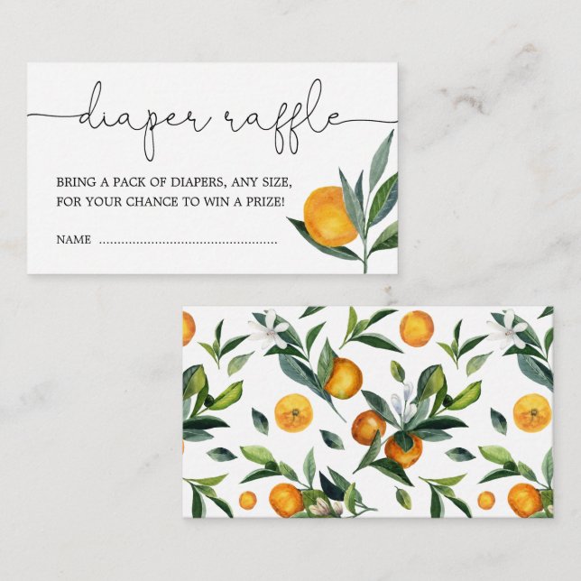 Tarjeta De Recepción Clementine Naranja Cute Citrus Diaper Raffle (Anverso / Reverso)