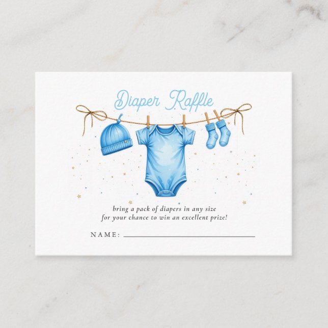 Tarjeta De Recepción Clothesline Blue Boy Baby Shower Diaper Raffle (Anverso)