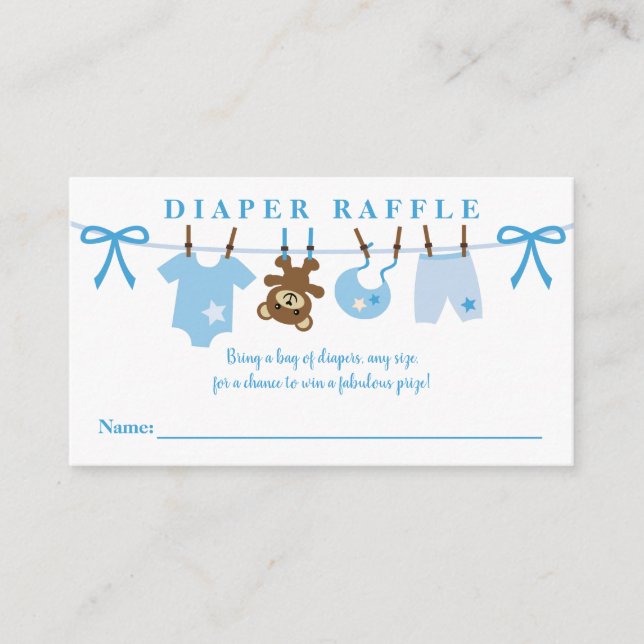 Tarjeta De Recepción Clothesline Boy Baby Shower Diaper Raffle (Anverso)