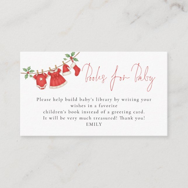 Tarjeta De Recepción Clothesline Christmas Books For Baby Shower  (Anverso)