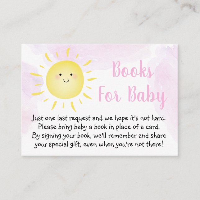 Tarjeta De Recepción Clouds Sunshine Pink Baby Shower Book Request (Anverso)