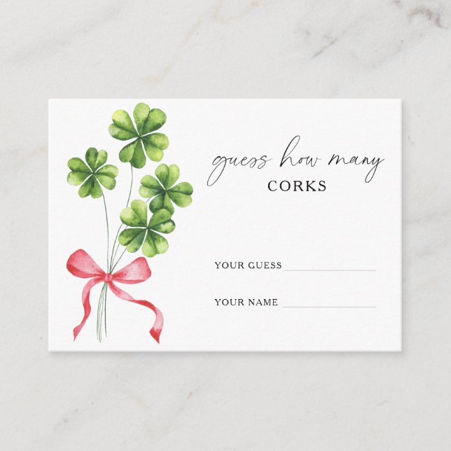 Tarjeta De Recepción Clover Bow Cuántos CORCHOS juego de boda (Anverso)