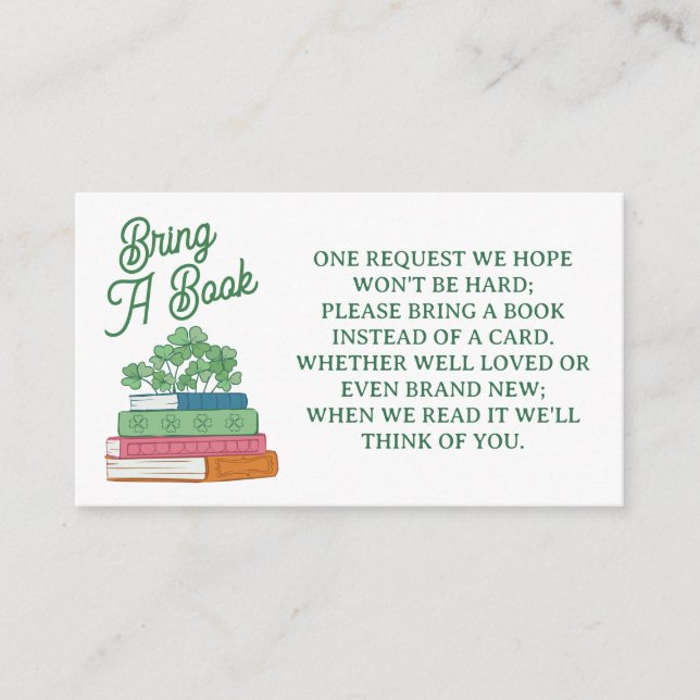 Tarjeta De Recepción Clovers Book Stack Bring Books For Baby Shower (Anverso)