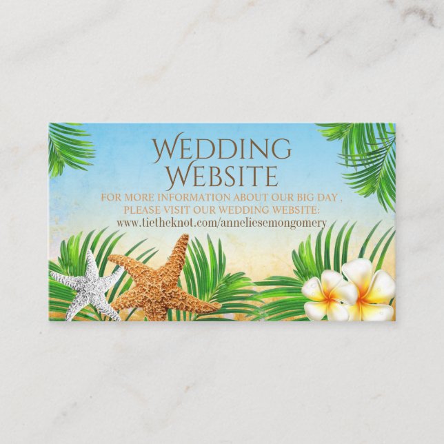 Tarjeta De Recepción Coastal Beach - Sitio Web de Bodas (Anverso)