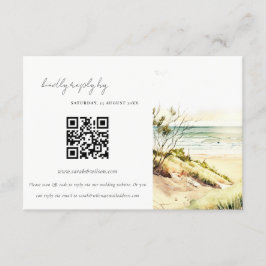 Tarjeta De Recepción Coastal Beach Sun Seascape Boda QR Código RSVP