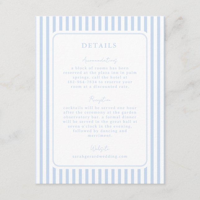 Tarjeta De Recepción Coastal Blue Striped Wedding Detail (Anverso)