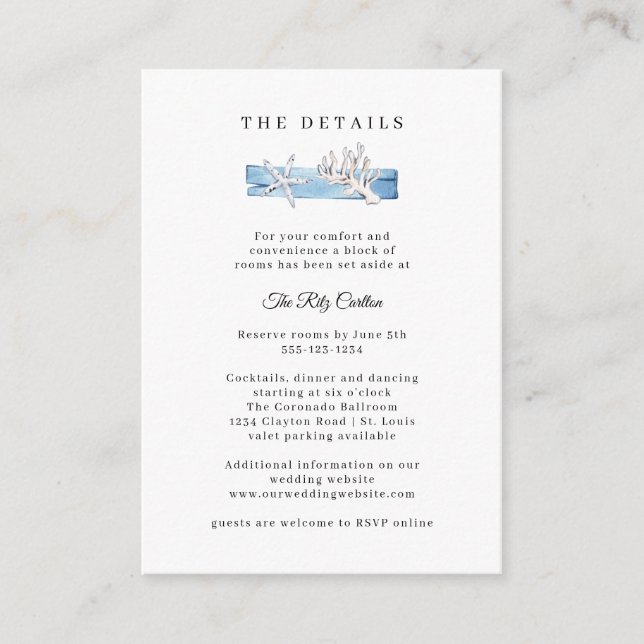 Tarjeta De Recepción Coche de cierre de Boda Nautical Driftwood Seashel (Anverso)