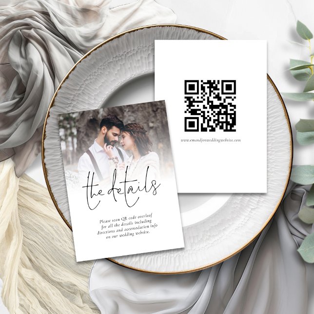 Tarjeta De Recepción Coche de gabinete para Boda fotográfico de código  (Front and back view)