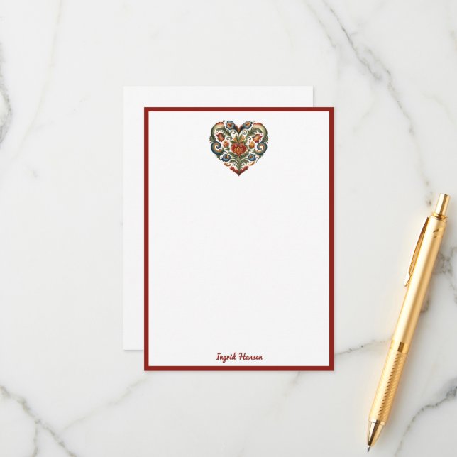 Tarjeta De Recepción Coche noruego Rosemaling Folk Art Heart Enclosure (Anverso/Reverso In Situ)