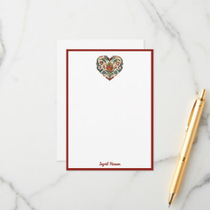 Tarjeta De Recepción Coche noruego Rosemaling Folk Art Heart Enclosure