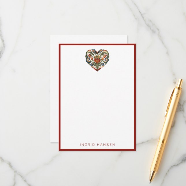 Tarjeta De Recepción Coche noruego Rosemaling Folk Art Heart Enclosure (Anverso/Reverso In Situ)