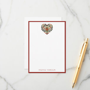 Tarjeta De Recepción Coche noruego Rosemaling Folk Art Heart Enclosure