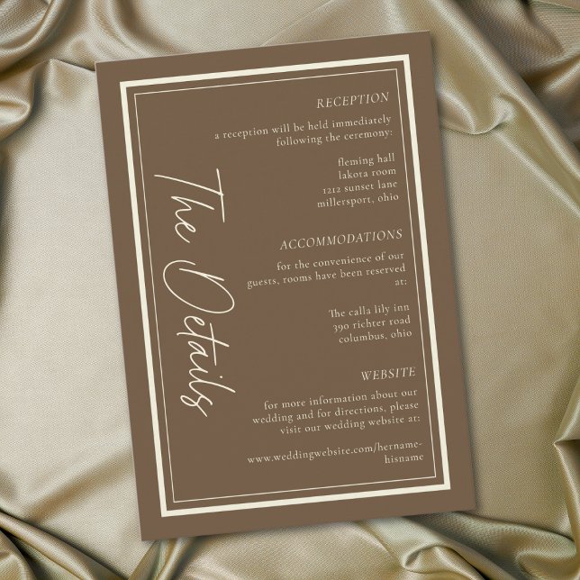 Tarjeta De Recepción Cocoa Brown Minimalist Frame Wedding (Cocoa Brown Minimalist Frame Wedding Enclosure Card)