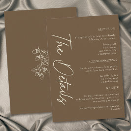 Tarjeta De Recepción Cocoa Brown Minimalist Leaf Acorn Fall Wedding