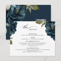 Código de boda botánico elegante azul marino RQ RS