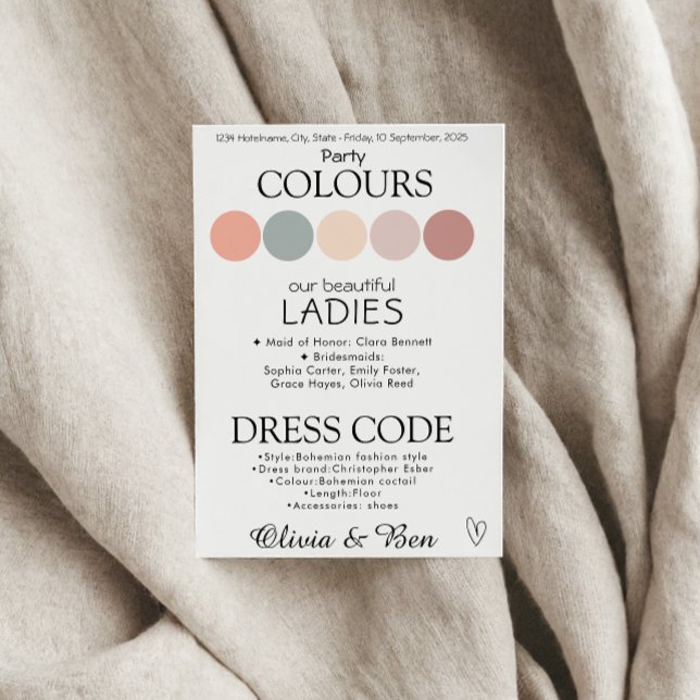 Tarjeta De Recepción Código de vestimenta de Boda costero de Boho perso (Subido por el creador)