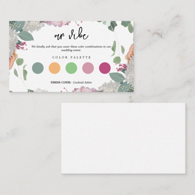 Tarjeta De Recepción Código de vestimenta de Boda floral (Anverso / Reverso)