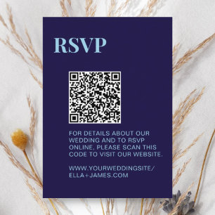 Tarjeta De Recepción Código QR azul de la Marina Minimalista moderna RS