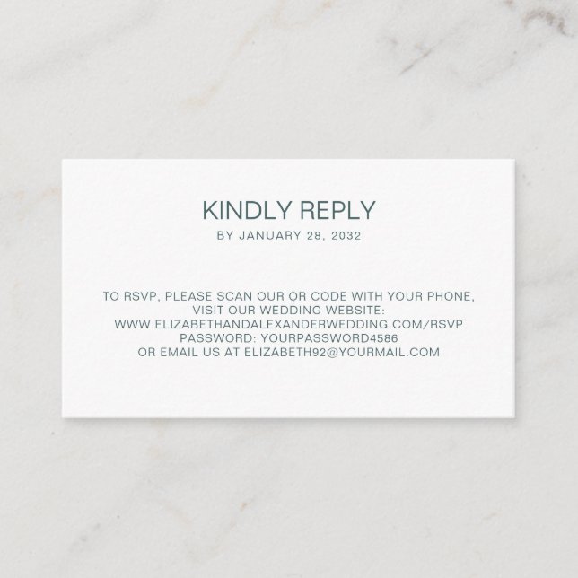 Tarjeta De Recepción Código QR blanco simple en línea RSVP (Anverso)