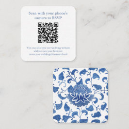 Tarjeta De Recepción Código QR Boda azul y blanca china Vase Boda RSVP