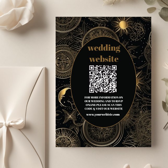 Tarjeta De Recepción código qr Boda Celestial Negro Oro (Subido por el creador)