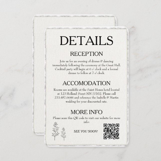Tarjeta De Recepción Código QR Boda de borde simple y moderno con diseñ (Anverso / Reverso)
