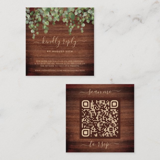 Tarjeta De Recepción Código QR Boda de ecología de eucalipto rústico de (Anverso / Reverso)