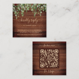 Tarjeta De Recepción Código QR Boda de ecología de eucalipto rústico de