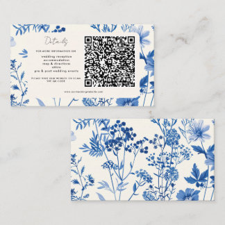 Tarjeta De Recepción Código QR Boda de Flor Silvestre Rustic Blue