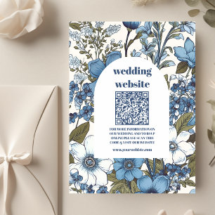 Tarjeta De Recepción código qr Boda de flores silvestres azul Periwinkl