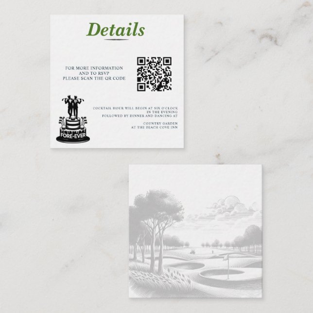 Tarjeta De Recepción Código QR Boda de Golf Grooms (Anverso / Reverso)