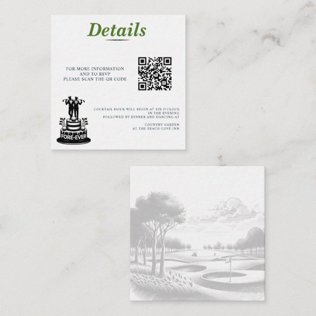 Tarjeta De Recepción Código QR Boda de Golf Grooms (Anverso / Reverso)