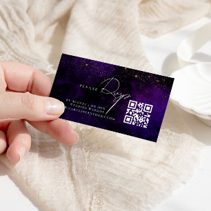 Tarjeta De Recepción Código Qr Boda de oro mágico morado oscuro RVSP