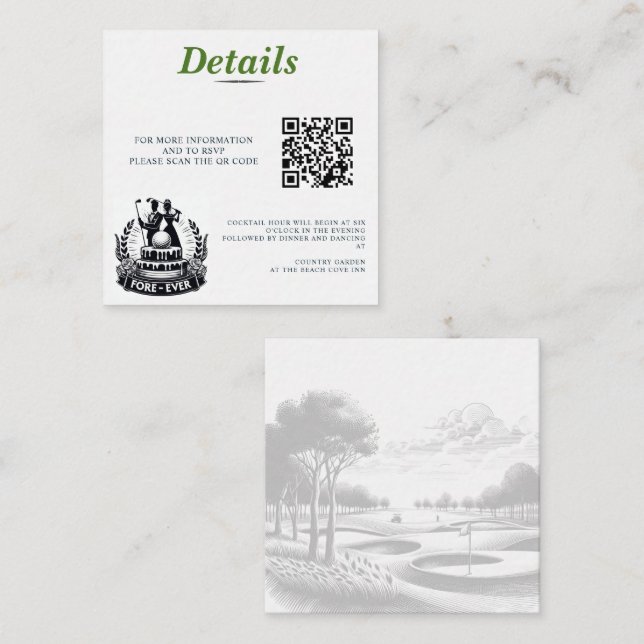 Tarjeta De Recepción Código QR Boda de parejas de golf (Anverso / Reverso)