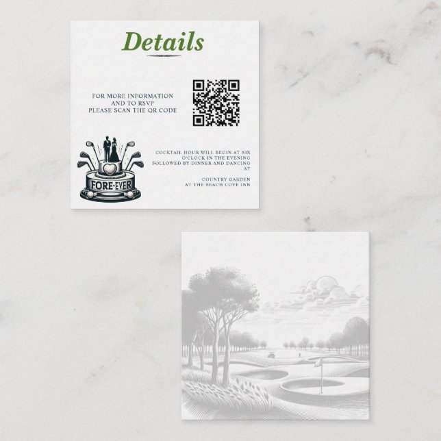 Tarjeta De Recepción Código QR Boda de parejas de golf (Anverso / Reverso)